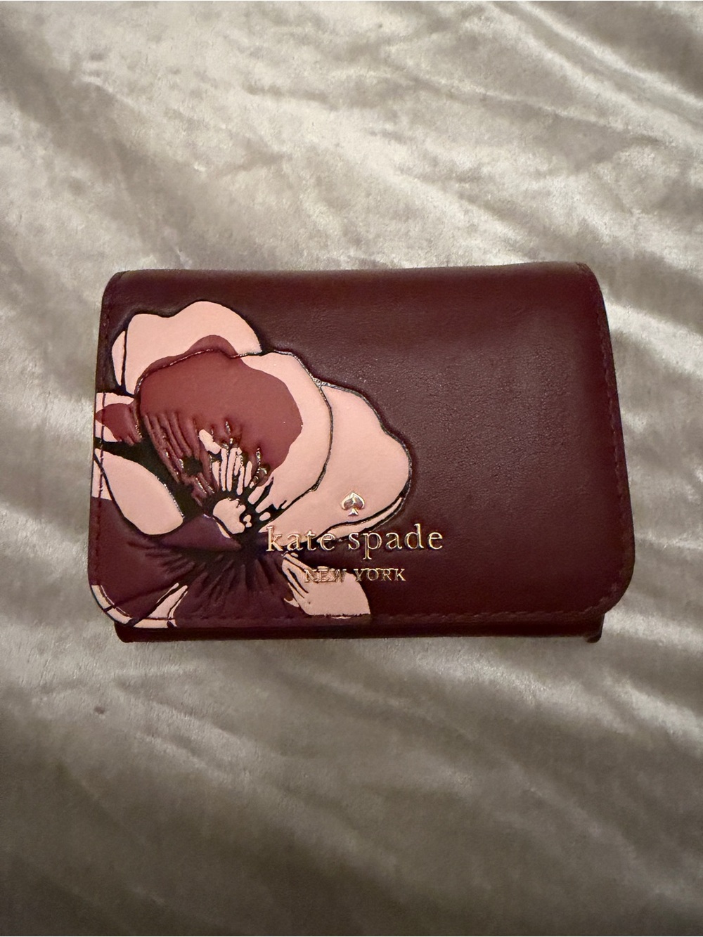 kate spade Burgundy Wallet with Pink Floral Accent